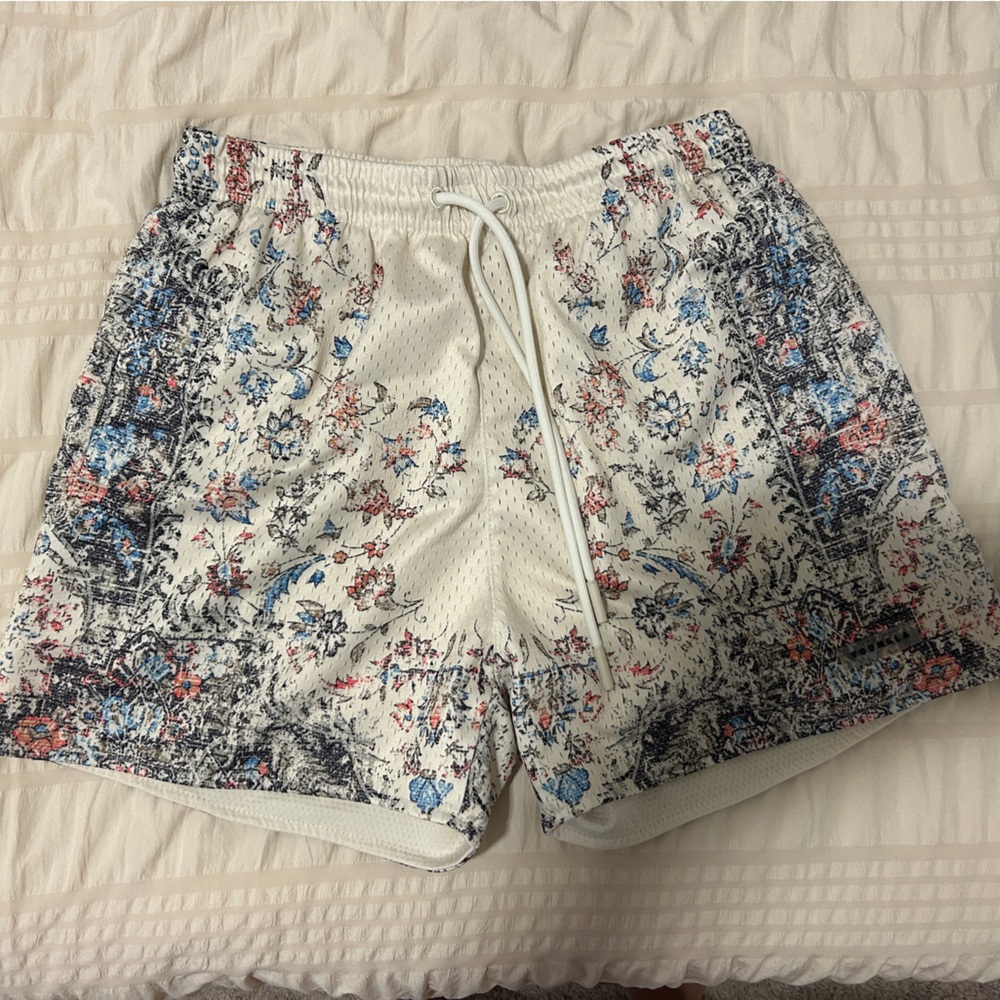 YoungLA Floral Athletic Shorts - White and Blue
